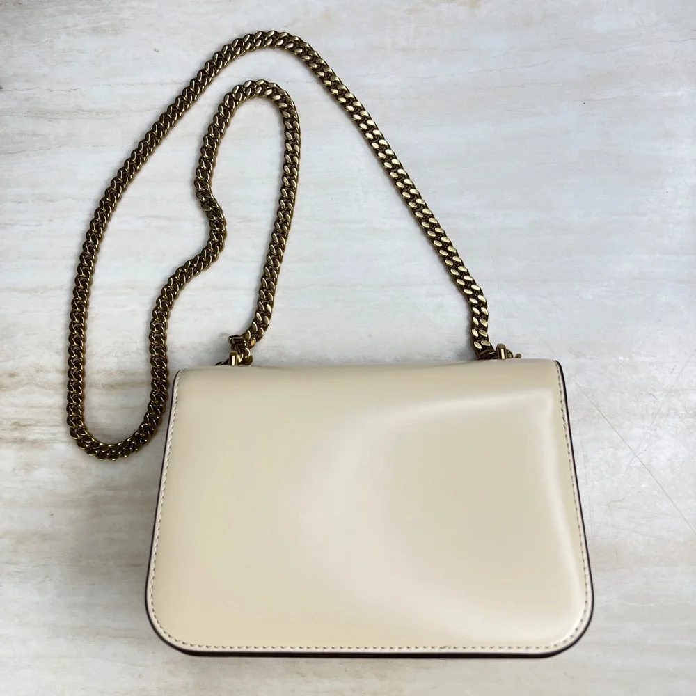 Tory Burch Eleanor Small Convertible Shoulder Bag Cream Ivory Gold Chain Logo - Picture 3 of 12